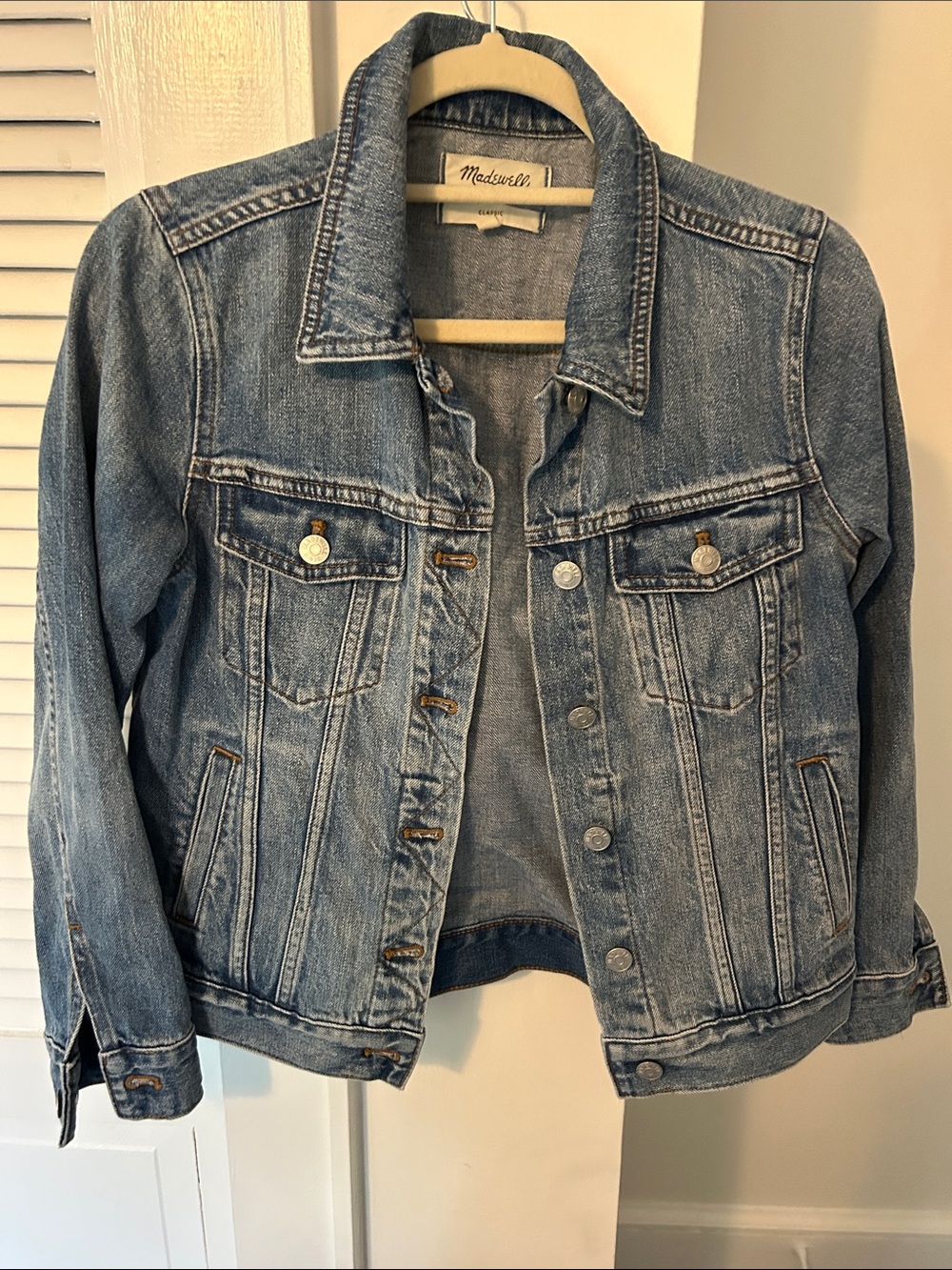 Madewell Distressed Light Blue Denim Trucker Jacket